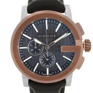 GUCCI G-Chrono XL YA101202 Black Dial Brown Leather Men's Watch 44mm